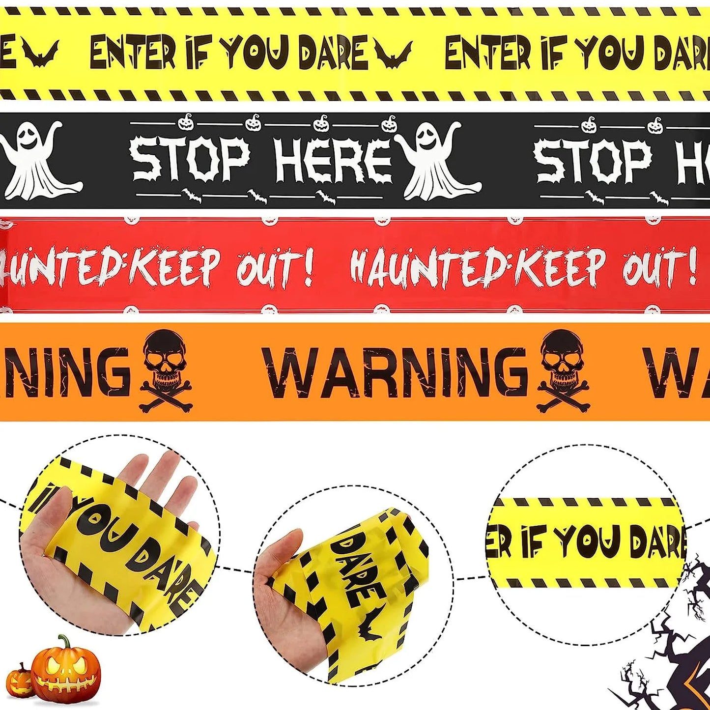 2023 Halloween Decoration Warning Tape Signs Halloween Prop Window Party Danger Warning Lline Halloween Decor Fright Tape Bundle
