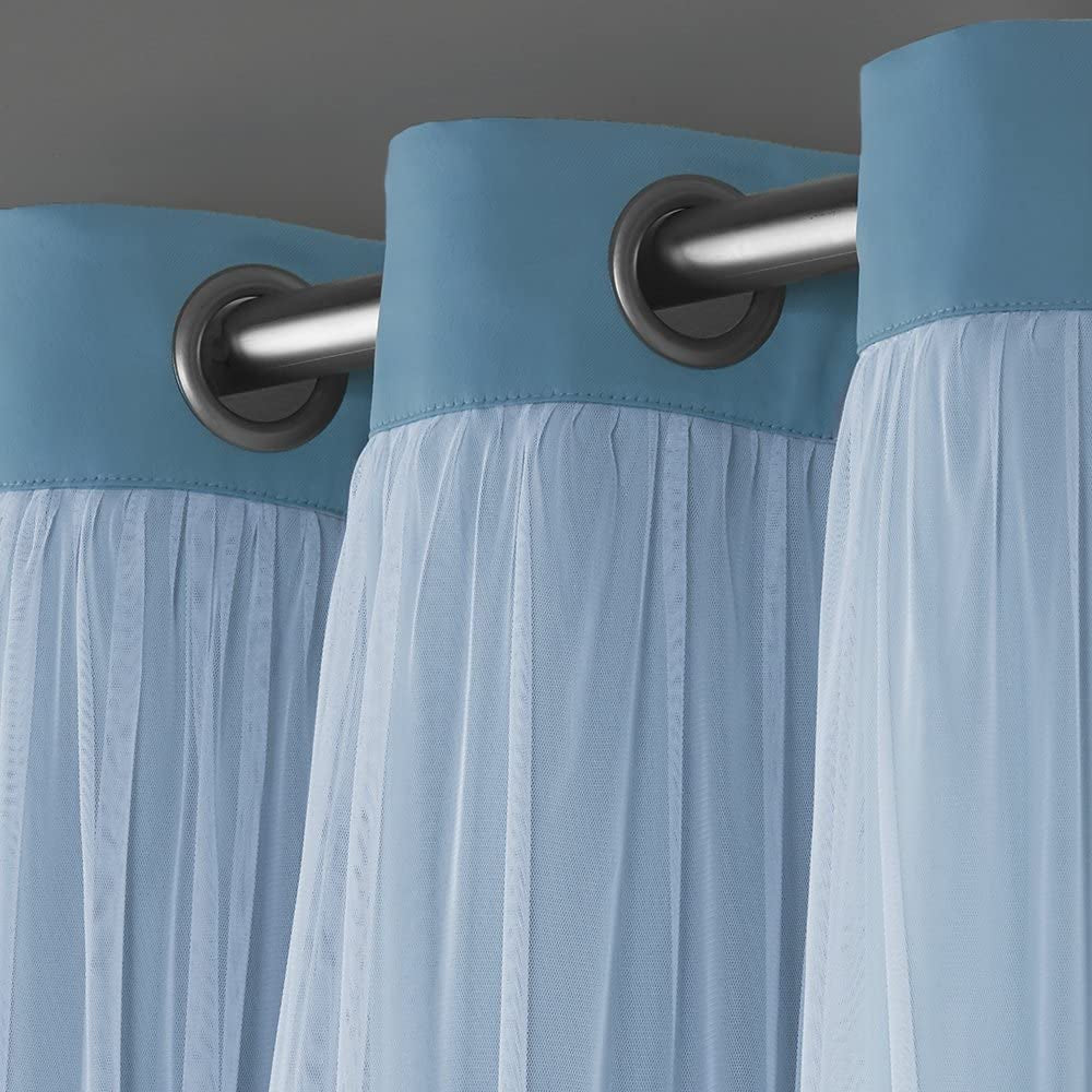 Exclusive Home Catarina Layered Solid Room Darkening Blackout and Sheer Grommet Top Curtain Panel Pair, 52"X108", Turquoise Home